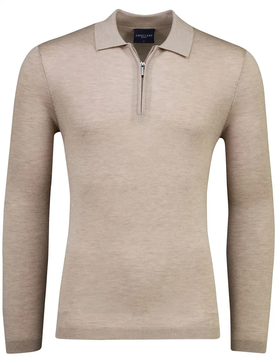 Cavallaro Lio poloshirt lange mouw taupe