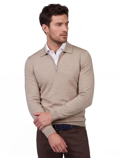 Cavallaro Polo Cavallarop Platinum beige rits lange mouw normale fit