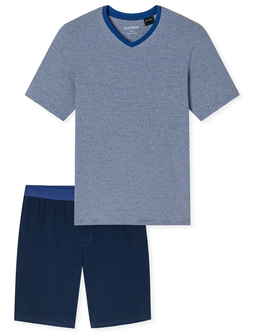 Schiesser Shortama katoen blauw