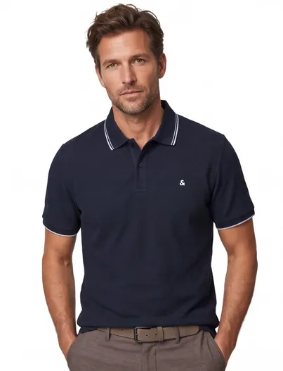 Jack & Jones Donkerblauwe polo Jack & Jones jersey big & tall 2 knoops
