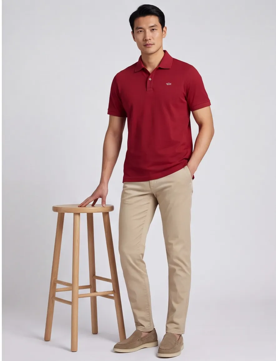 Paul & Shark poloshirt bordeaux wijde fit 2 knoops