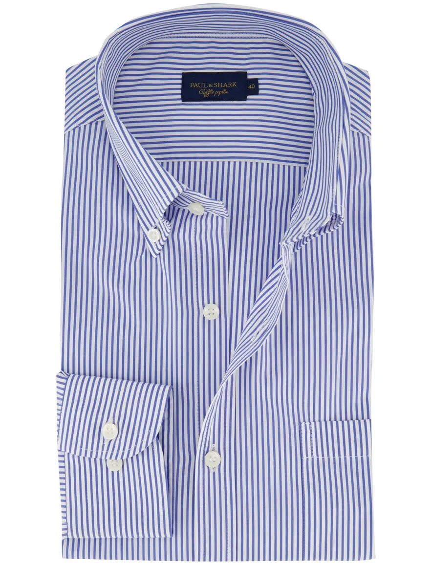 Overhemd Paul & Shark blauw gestreept katoen wijde fit
