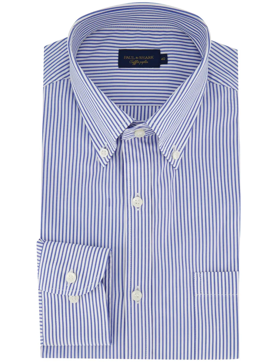 Overhemd Paul & Shark blauw gestreept katoen wijde fit