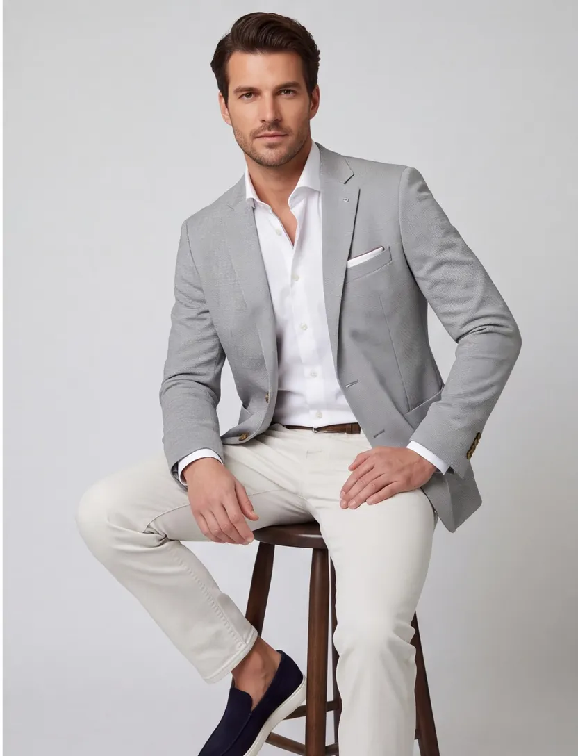 Polyester colbert met voering Born with Appetite grijs slim fit