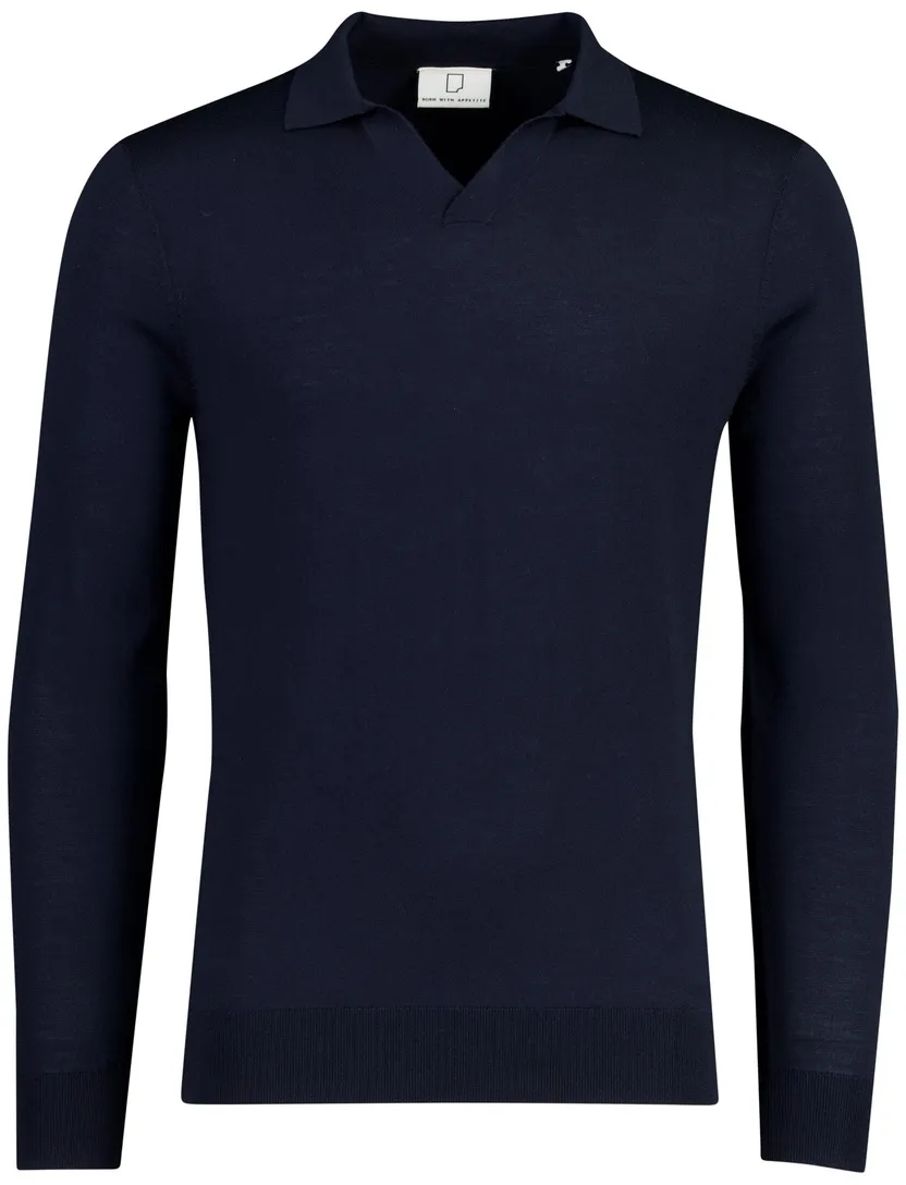 Navy polo lange mouw Born with Appetite Conner knitted 100% katoen