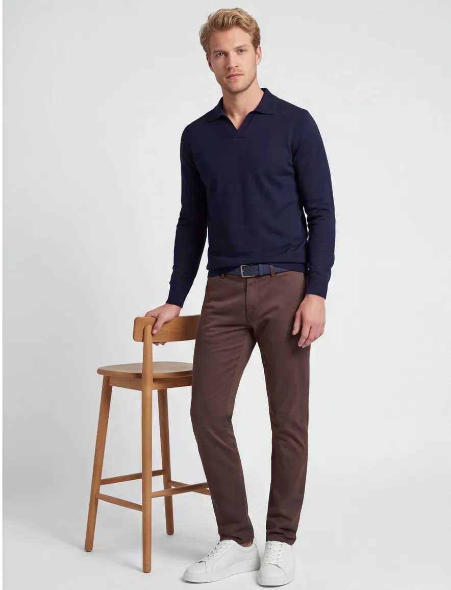 Polo navy knitted Born with Appetite Conner v-hals lange mouw