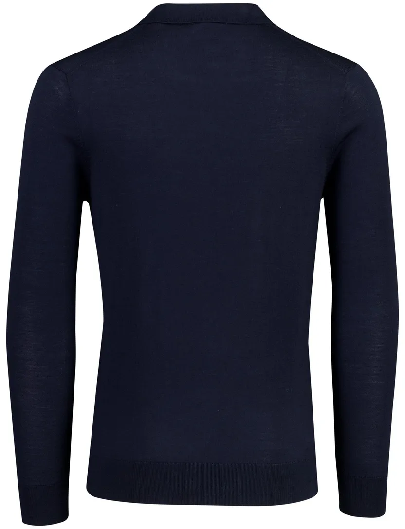 Navy polo lange mouw Born with Appetite Conner knitted 100% katoen