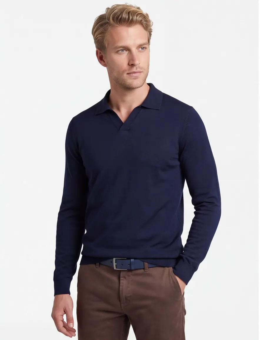 Polo navy knitted Born with Appetite Conner v-hals lange mouw