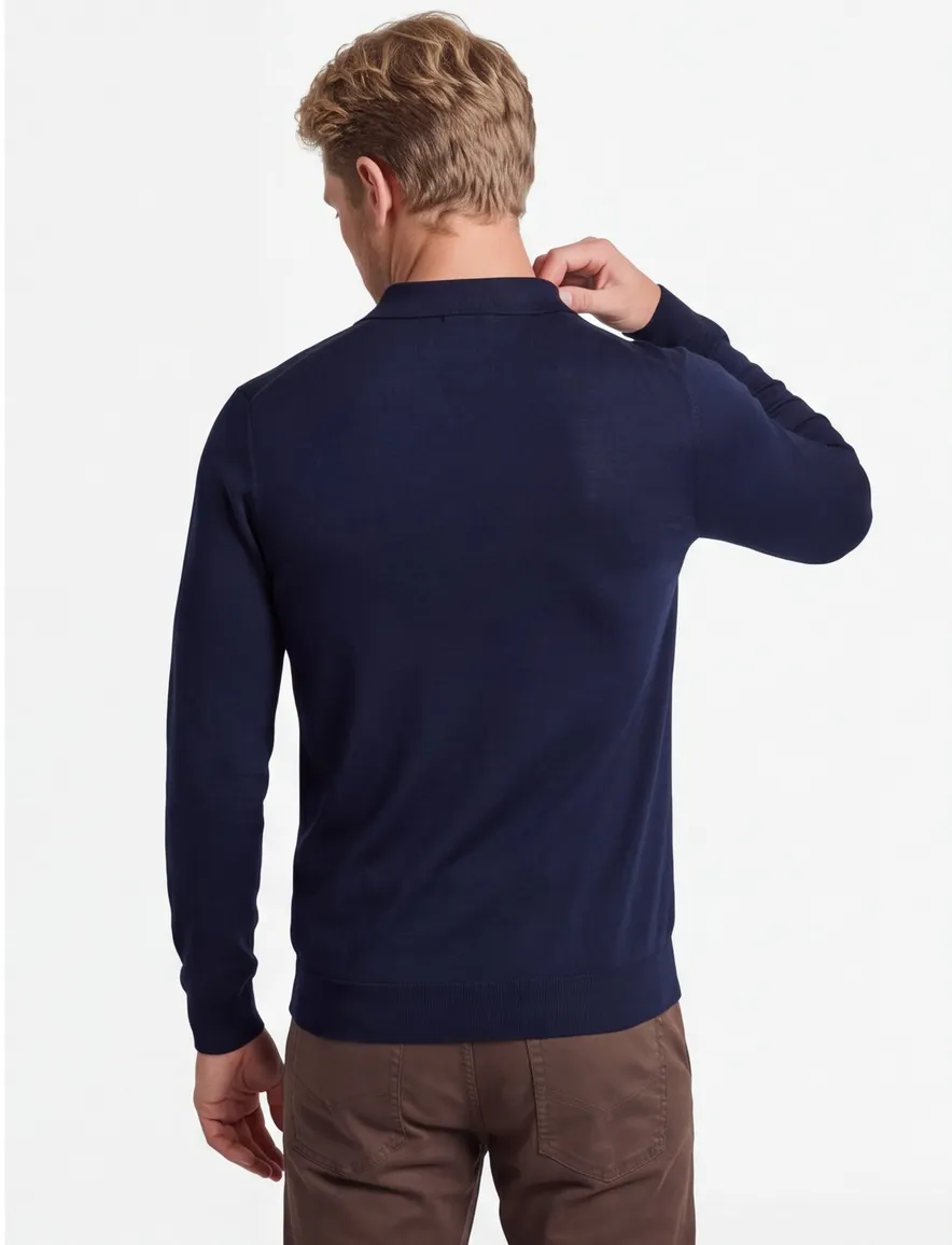 Polo navy knitted Born with Appetite Conner v-hals lange mouw