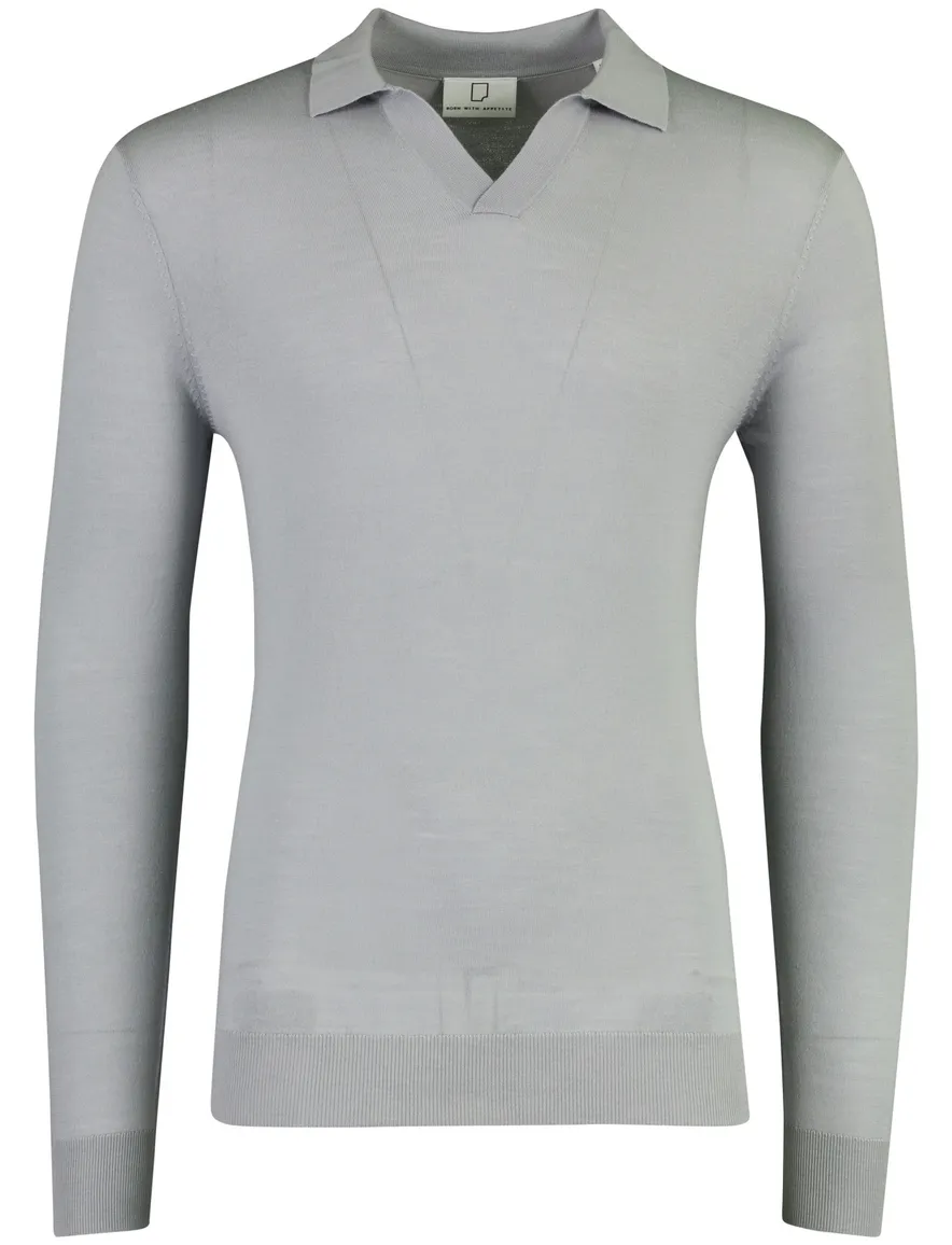 Born With Appetite polo v hals grijs lange mouw