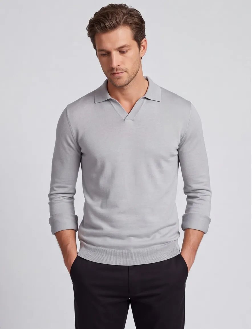 Born With Appetite polo v hals grijs lange mouw