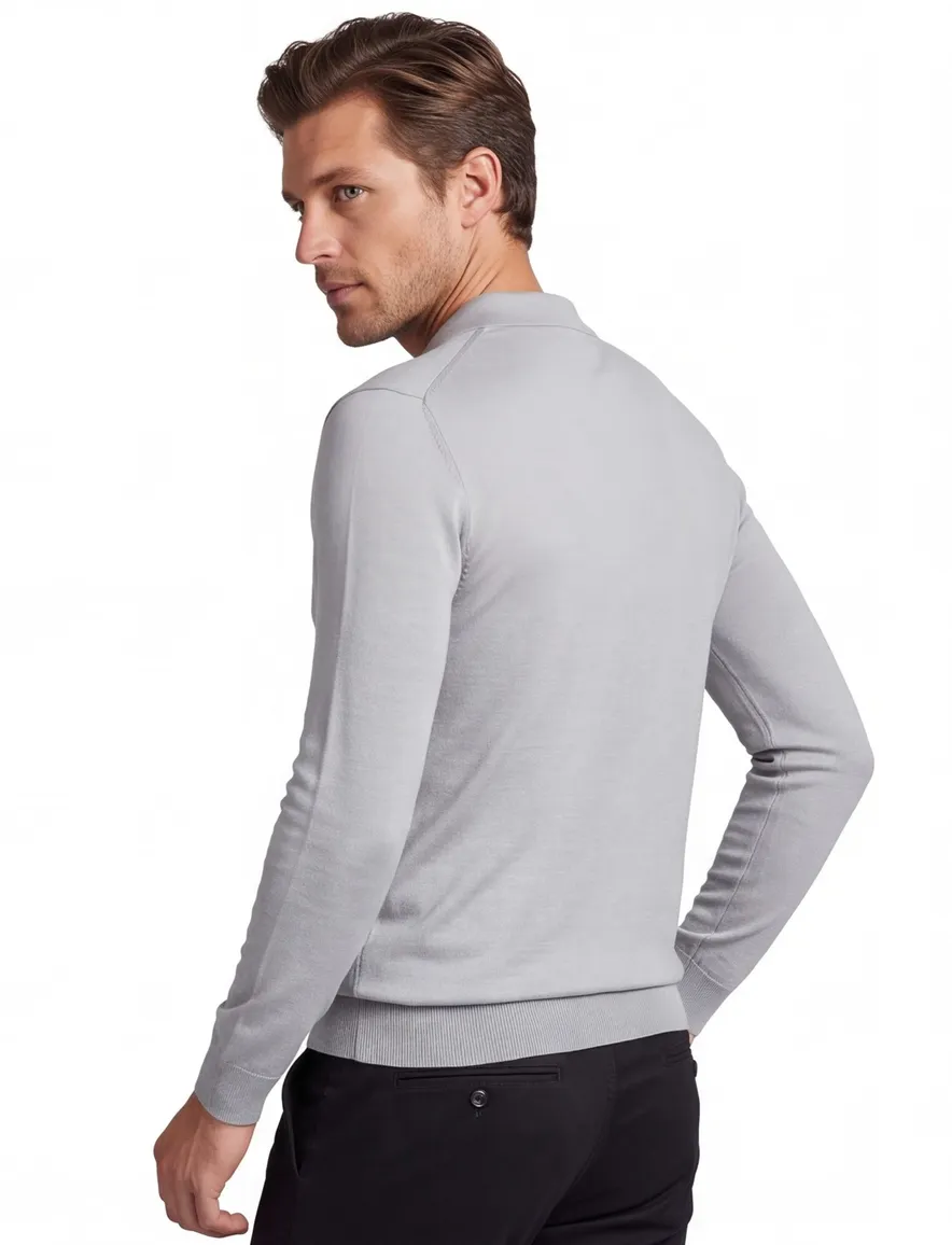 Born With Appetite polo v hals grijs lange mouw