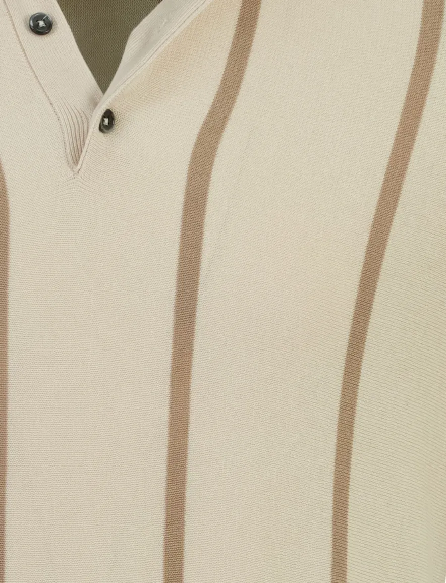 Polo creme knitted Born with Appetite Gilmar 3-knoops gestreept