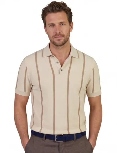 Born With Appetite Polo creme knitted Born with Appetite Gilmar 3-knoops gestreept