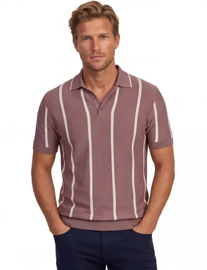 Born With Appetite Polo oud roze knitted Born with Appetite Gilmar 3-knoops gestreept