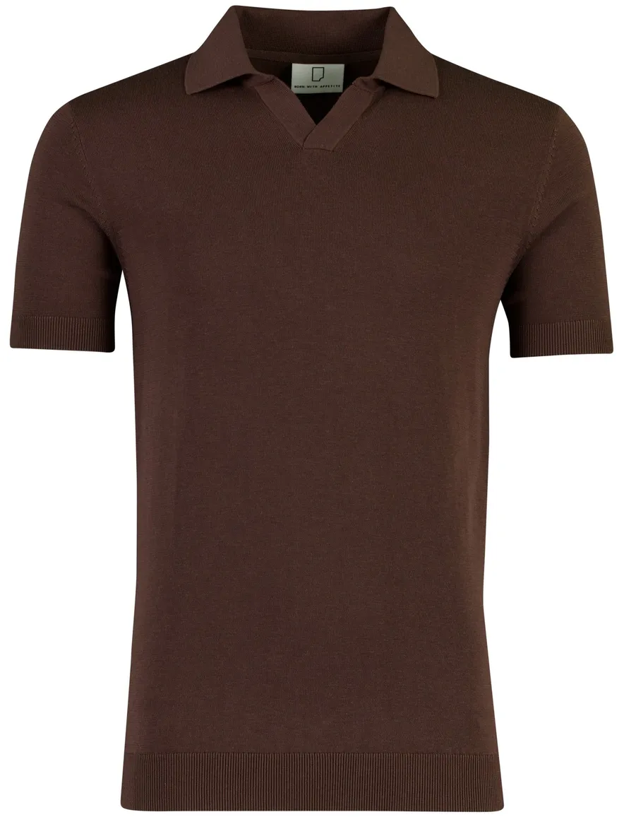 Bruine poloshirt Born with Appetite v-hals korte mouw
