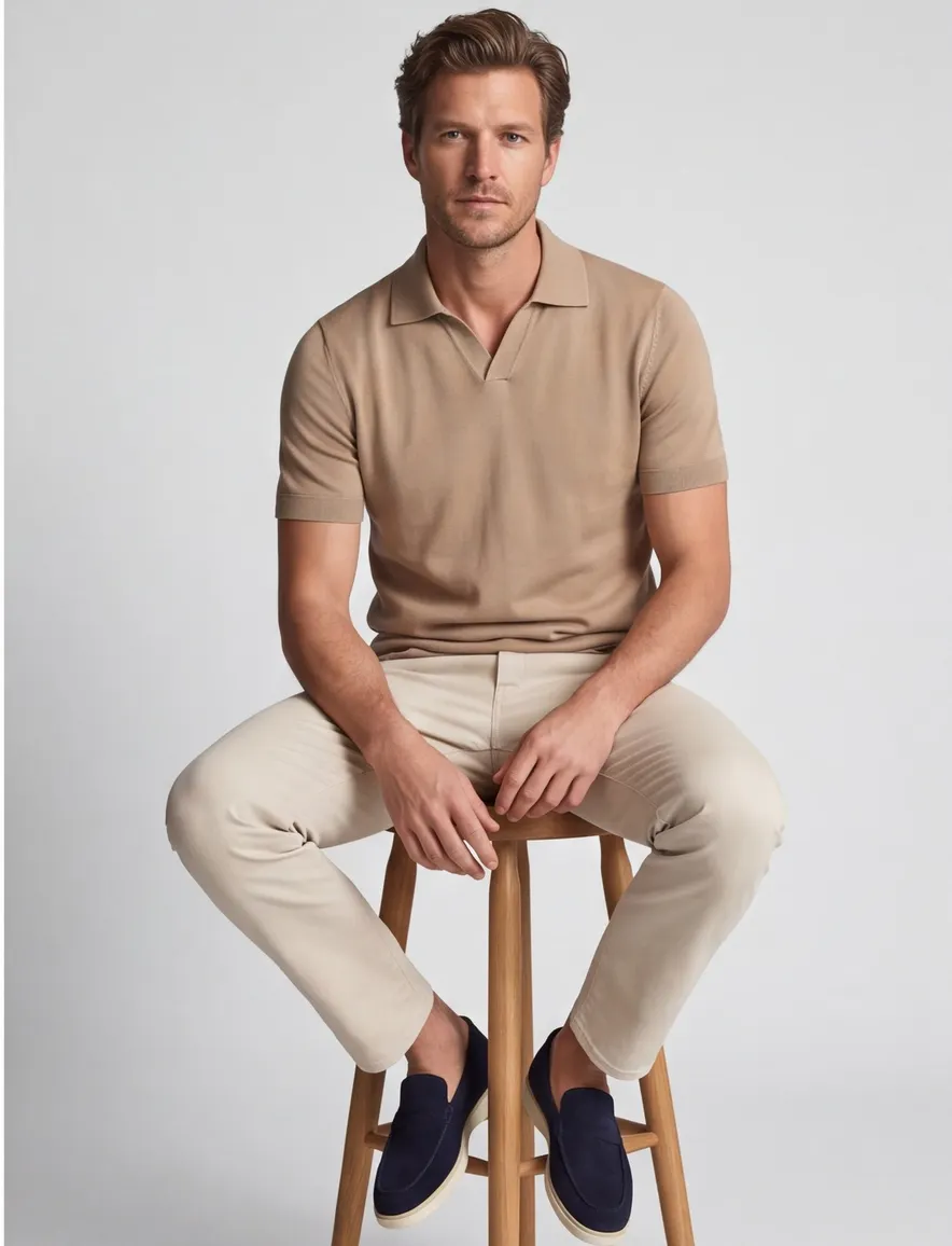 Bruine polo v-hals Born with appetite slanke fit