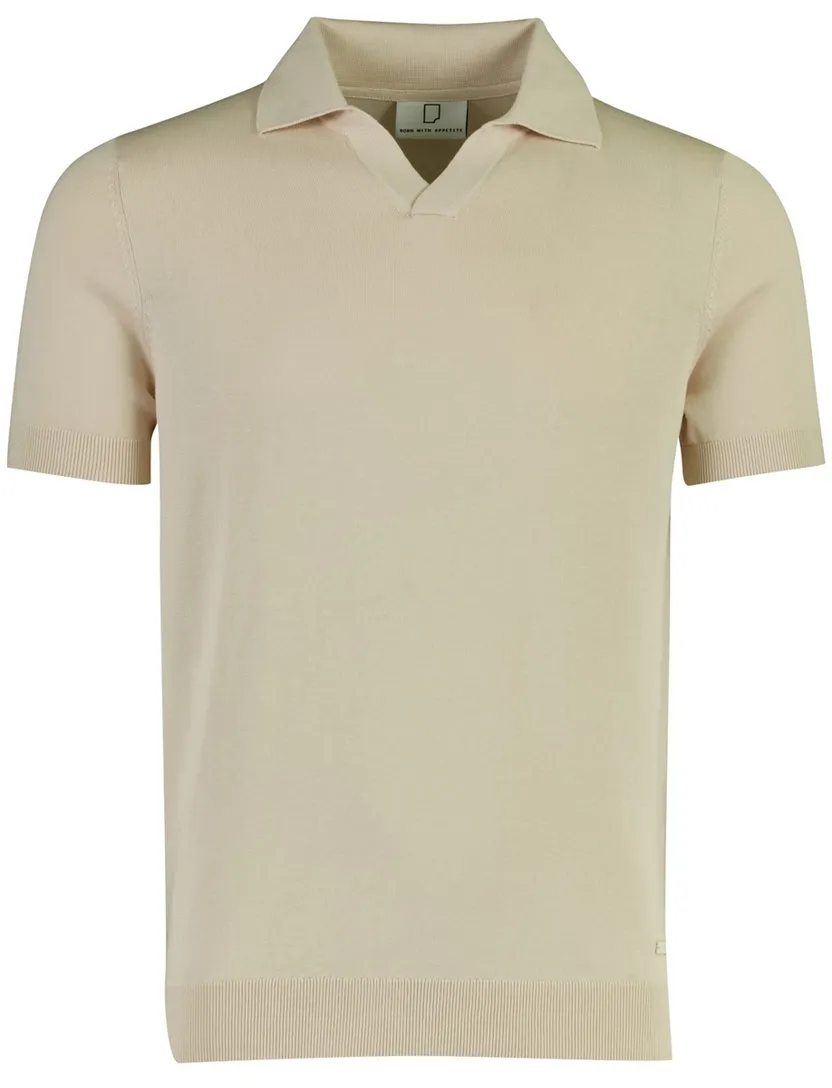 Beige polo v-hals Born with Appetite Shiwn katoenblend