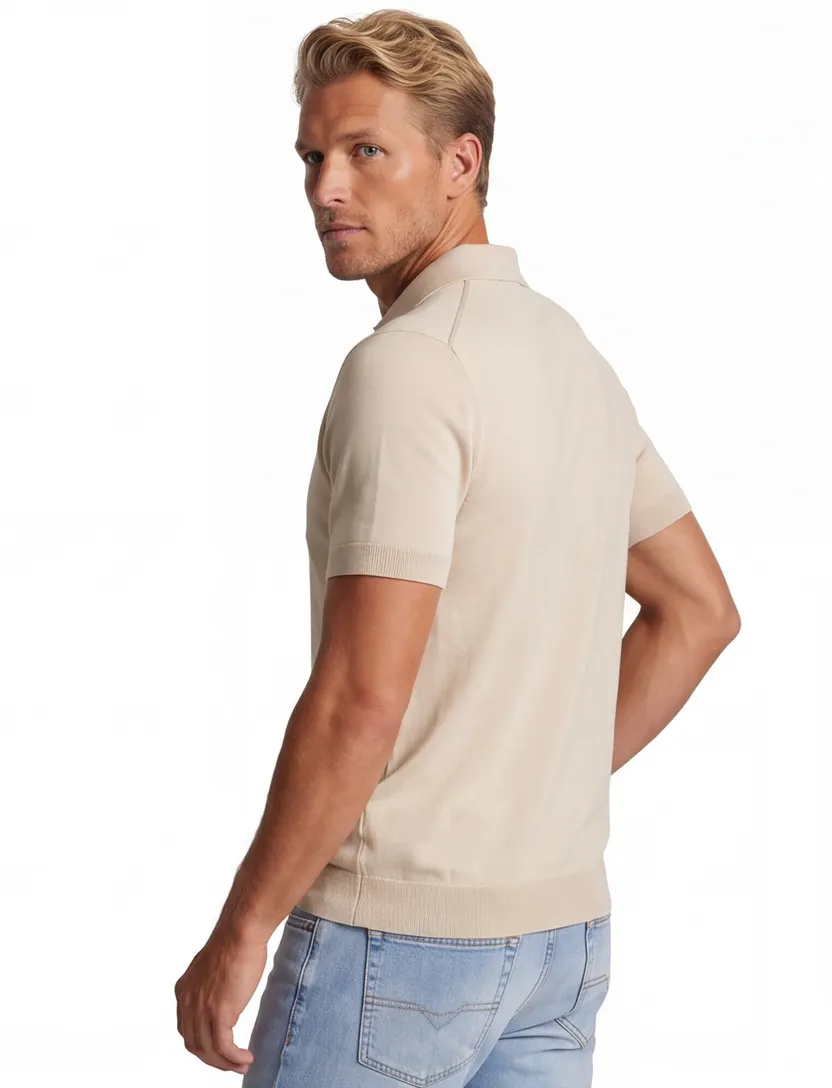 Beige polo v-hals Born with Appetite Shiwn katoenblend
