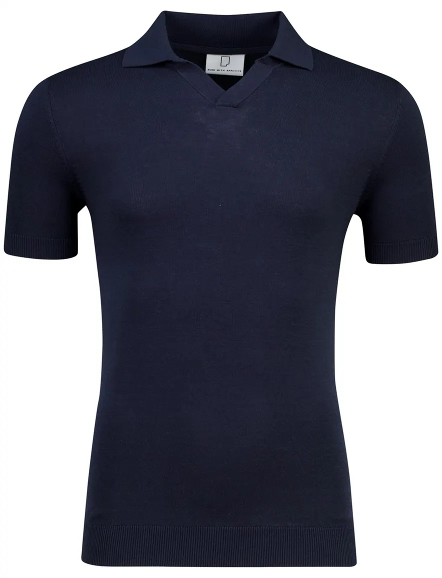 Navy polo Born with Appetite v-hals met boord