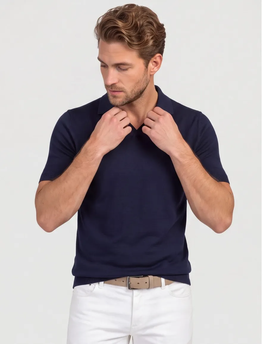 Navy polo Born with Appetite v-hals met boord