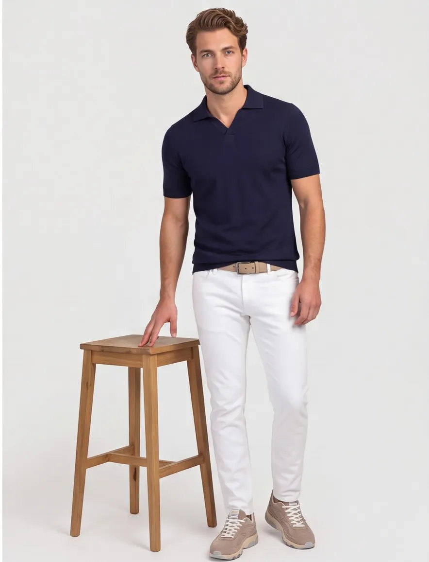 Navy polo Born with Appetite v-hals met boord