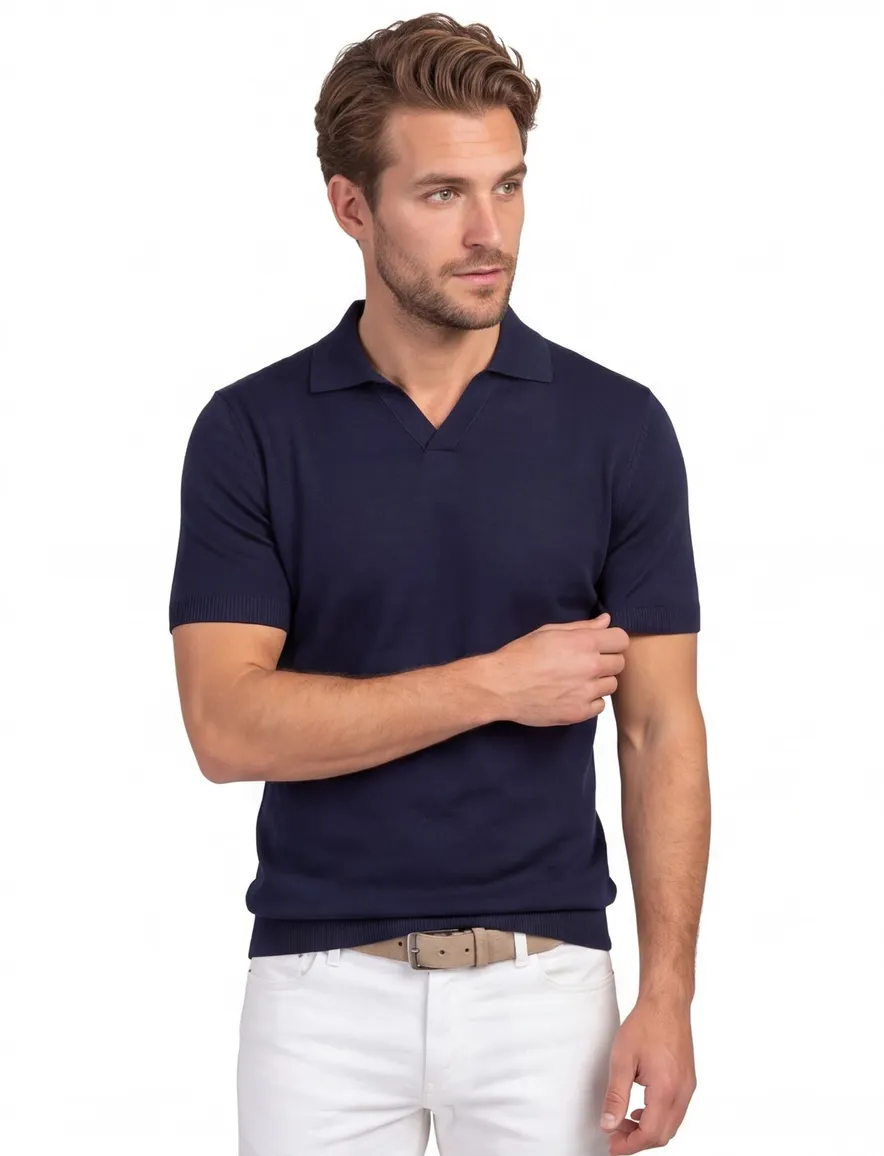 Navy polo Born with Appetite v-hals met boord