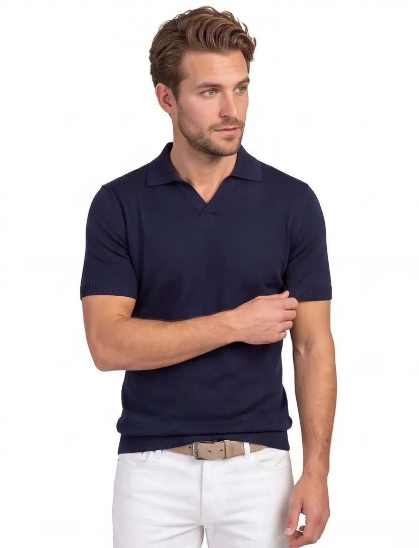 Polo Born with Appetite navy met boord korte mouw