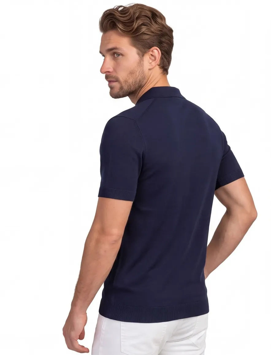 Navy polo Born with Appetite v-hals met boord