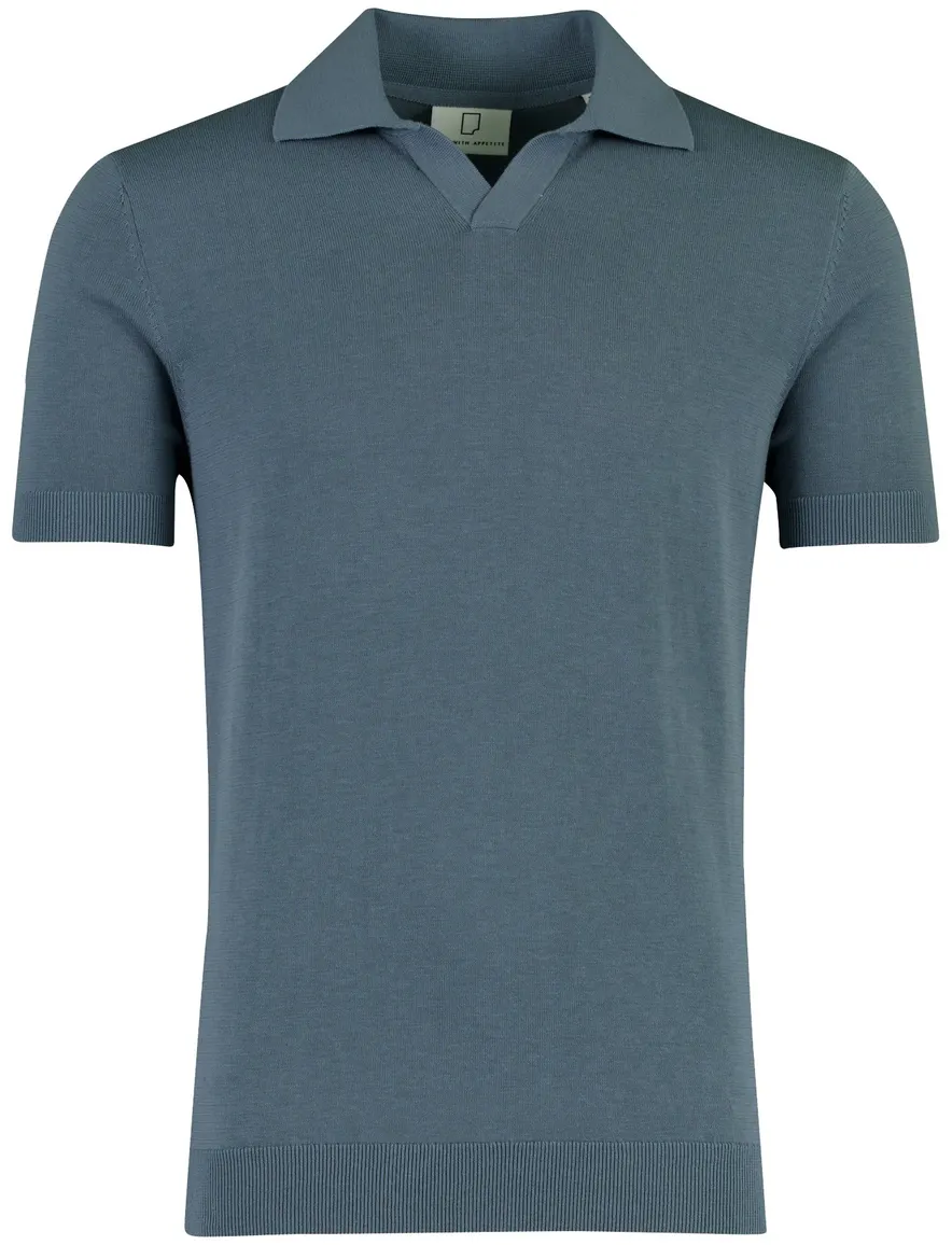 Blauw polo Born with Appetite v-hals lange mouw