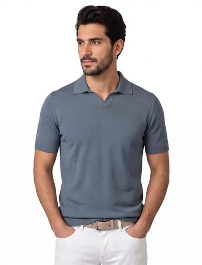 Born With Appetite Blauw polo Born with Appetite v-hals lange mouw
