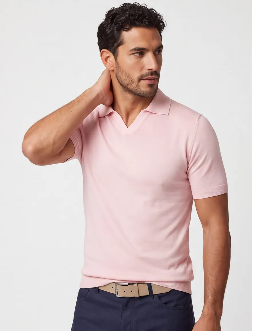 Roze polo Born with Appetite met boord v-hals