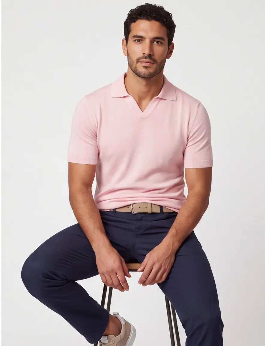 Roze polo Born with Appetite met boord v-hals