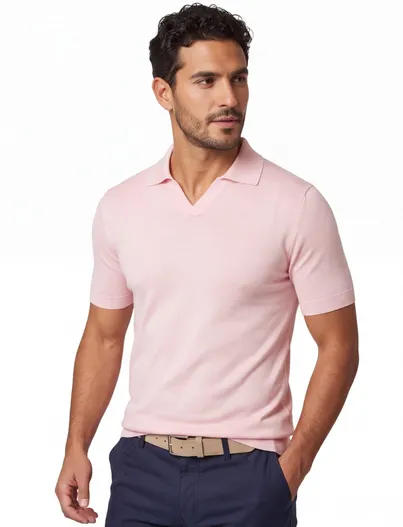 Born With Appetite Polo Born with Appetite roze korte mouw met boord v-hals