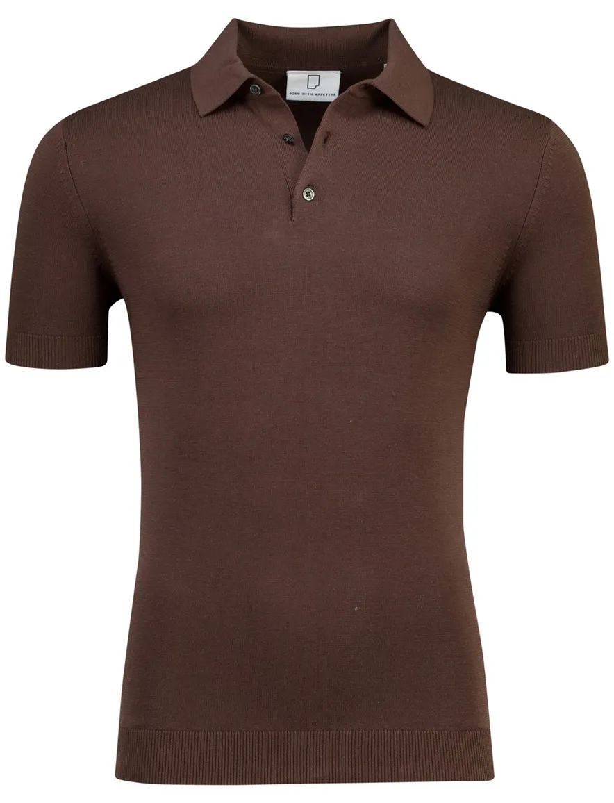 Born with Appetite wolf knitted poloshirt bruin
