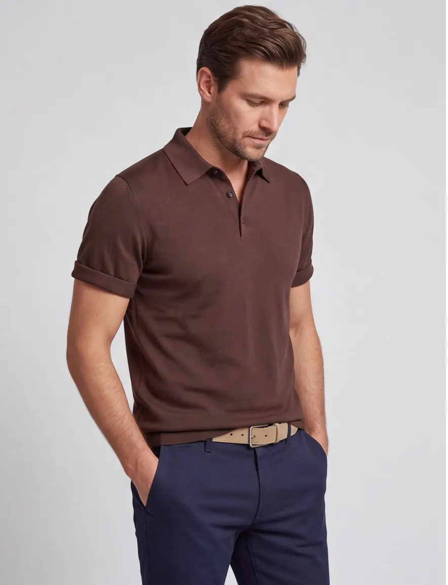 Bruine polo Born with Appetite 3 knoops met boord