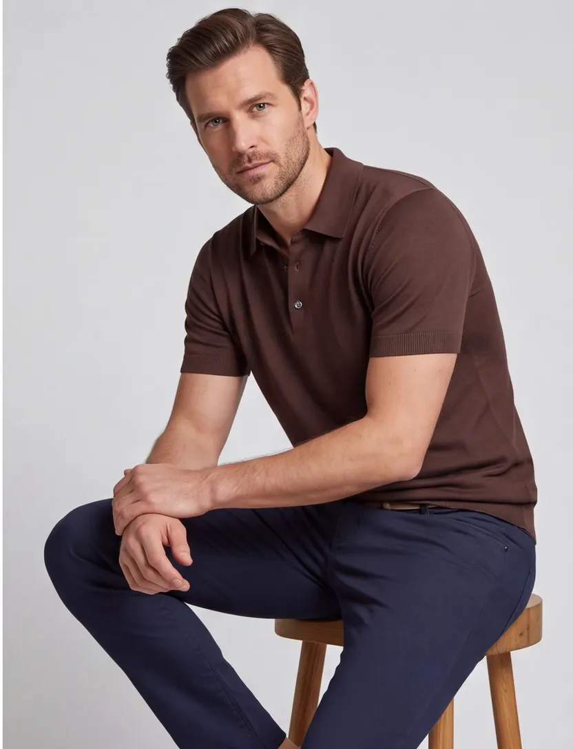 Polo Born with Appetite bruin wolf knitted met boord 3 knoopjes