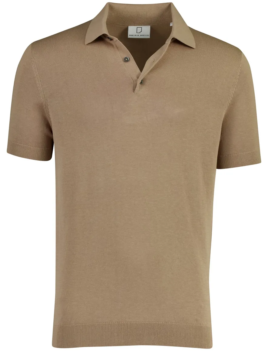 Polo bruin knitted Born with Appetite Wolf 3-knoops korte mouw