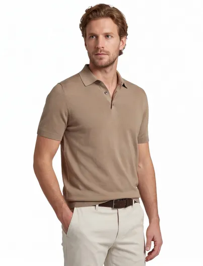 Born With Appetite Polo bruin knitted Born with Appetite Wolf 3-knoops korte mouw