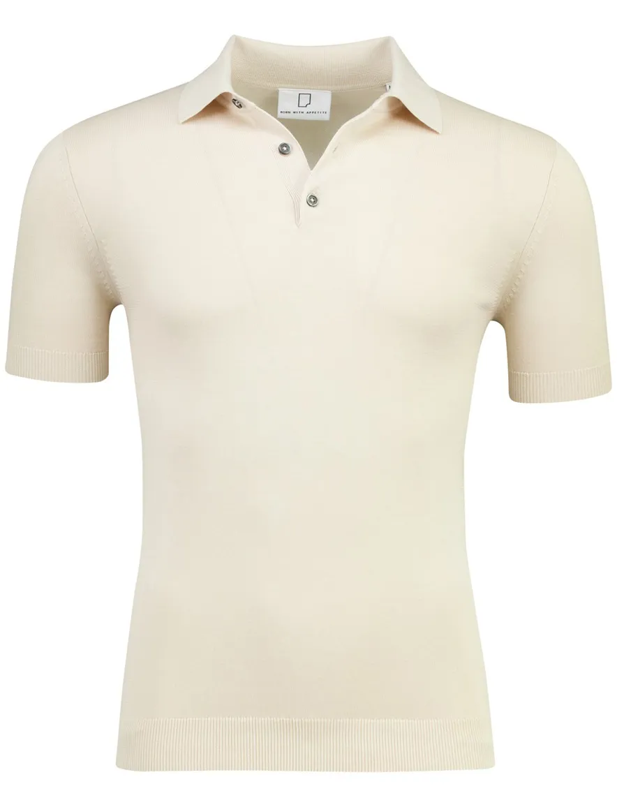 Born with Appetite wolf knitted poloshirt beige
