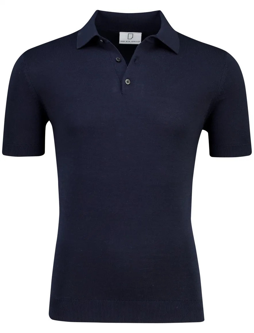 Born with Appetite wolf knitted poloshirt navy