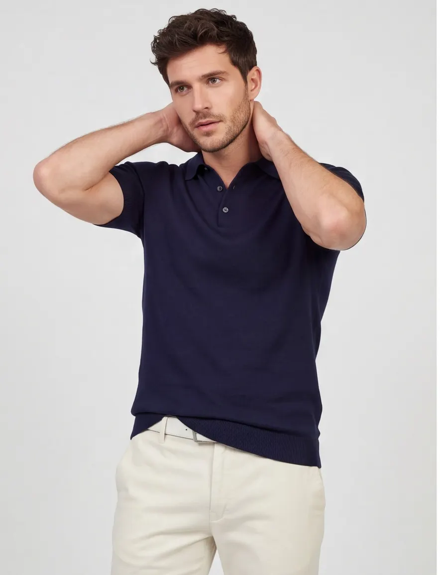 Navy poloshirt Born with Appetite met boord