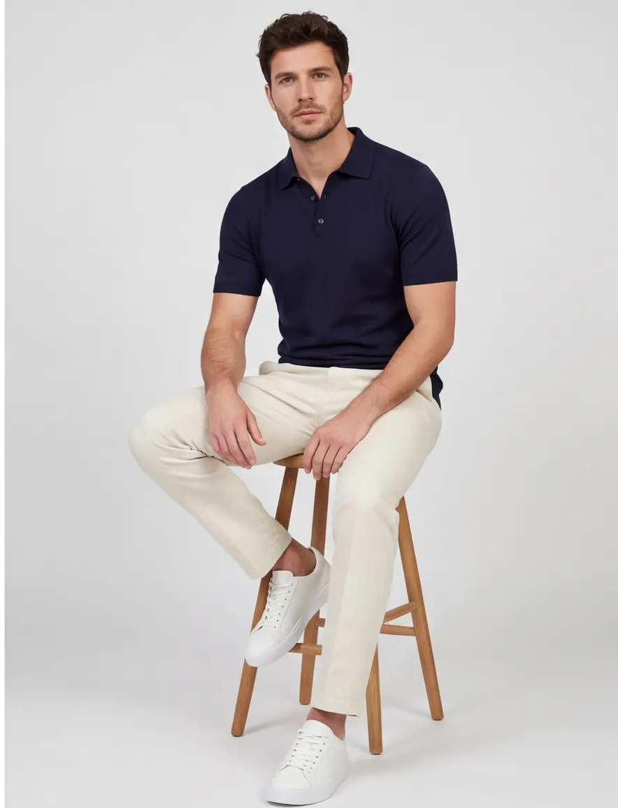 Navy poloshirt Born with Appetite met boord