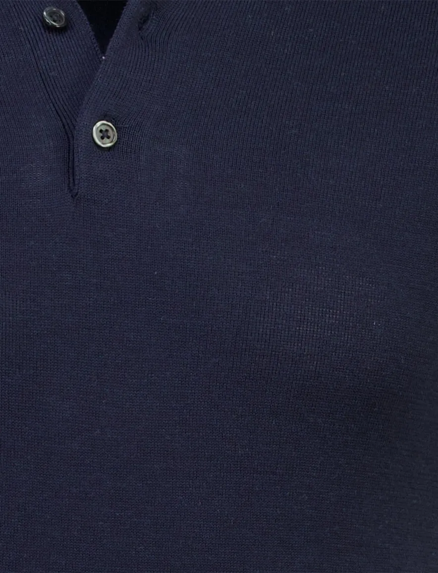 Born with Appetite wolf knitted poloshirt navy