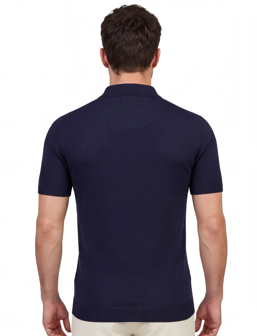 Poloshirt Born with Aappetite navy 3 knoopjes met boord