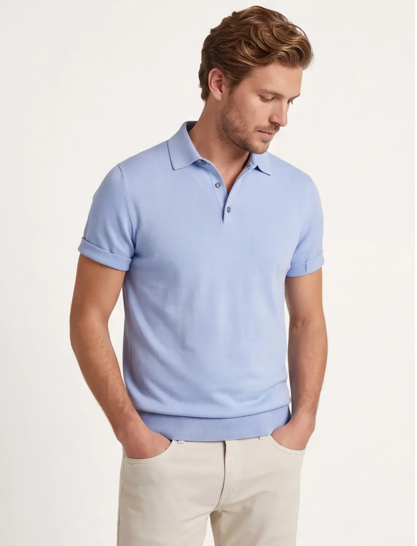 Lichtblauw polo Born with Appetite Gilmar boord gebreid 3 knoop