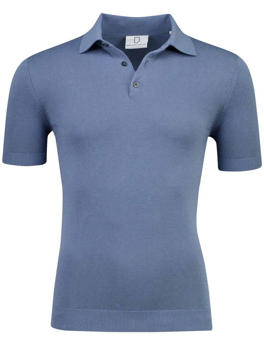 Born with Appetite wolf knitted poloshirt blauw