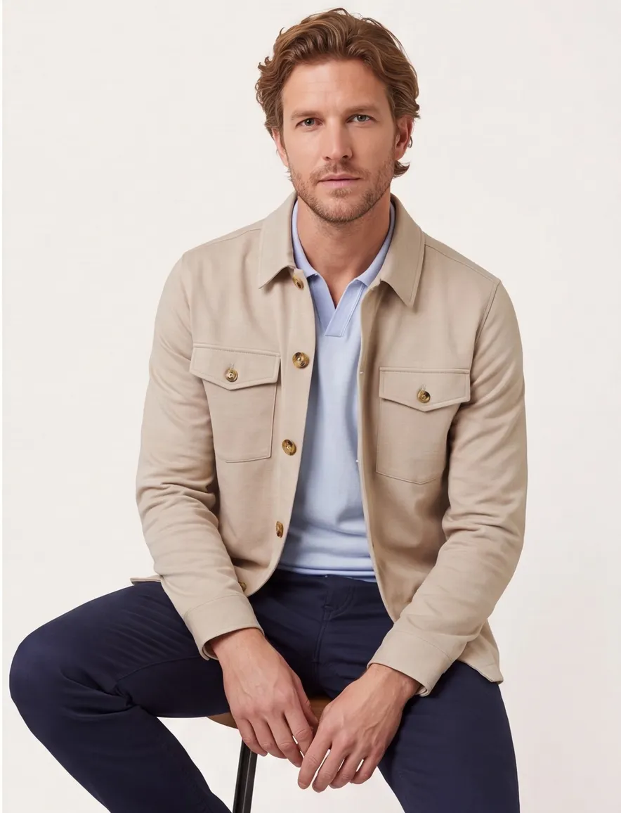 Overshirt Born With Appetite beige met borstzakken