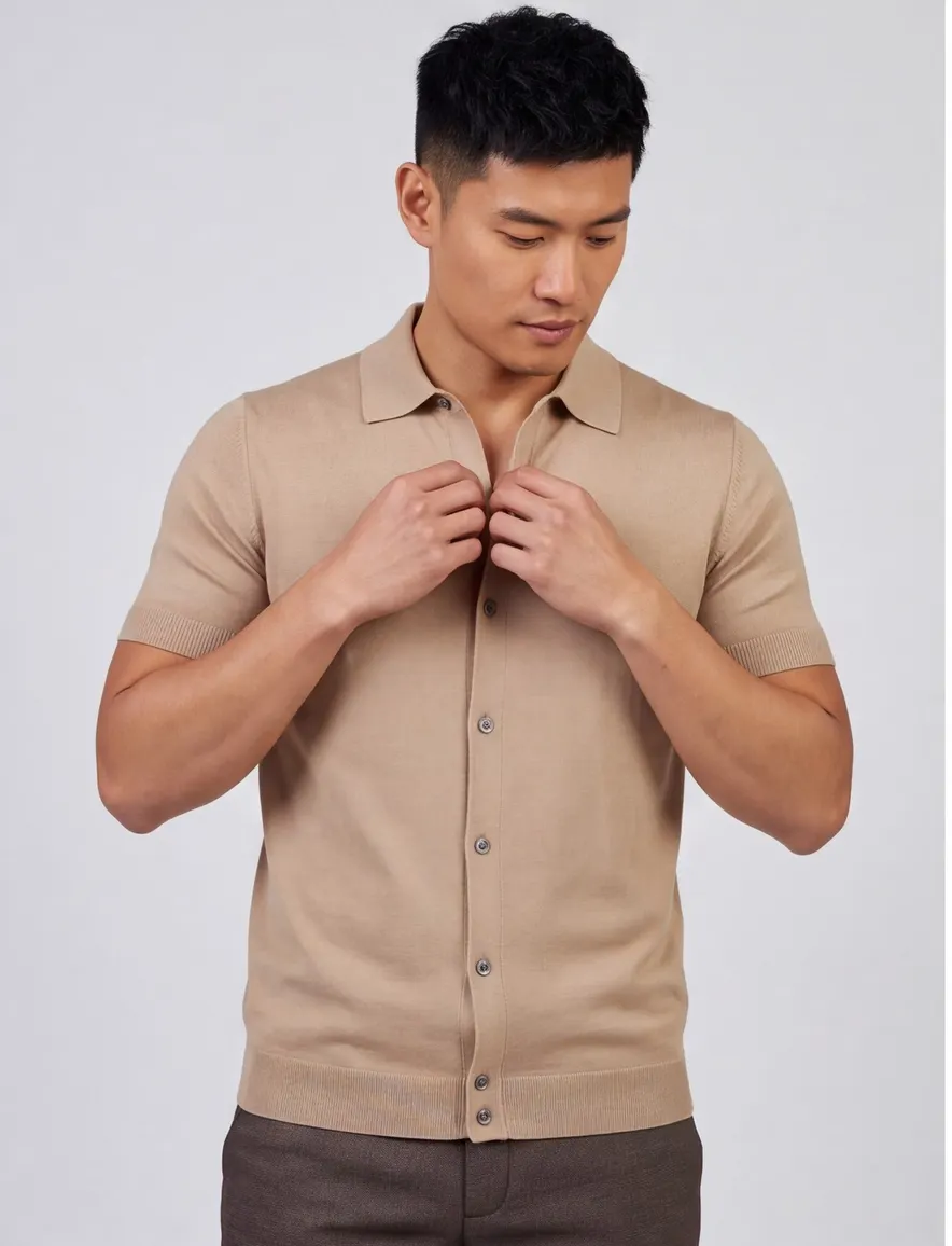 Beige doorknoop polo Born with Appetite fulton knitted
