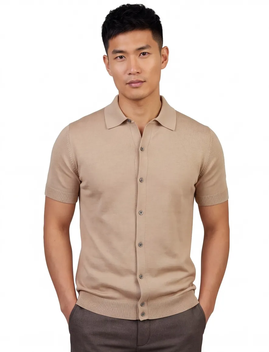 Beige doorknoop polo Born with Appetite fulton knitted